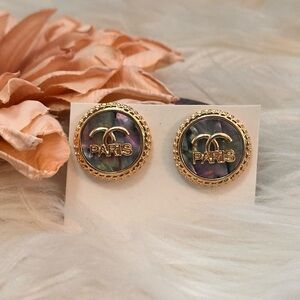 Abalone Shell Iridescent and Gold Stud Paris Earrings NEW!